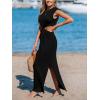 CUPSHE Women’s Summer Maxi Dresses Sleeveless Cutout Side Slit Long Casual Dress with Padded Shoulders(Black)