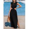 CUPSHE Women’s Summer Maxi Dresses Sleeveless Cutout Side Slit Long Casual Dress with Padded Shoulders(Black)
