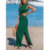 CUPSHE Women’s Summer Maxi Dresses Sleeveless Cutout Side Slit Long Casual Dress with Padded Shoulders(Green)