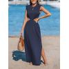 CUPSHE Women’s Summer Maxi Dresses Sleeveless Cutout Side Slit Long Casual Dress with Padded Shoulders(Navy Blue)
