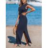 CUPSHE Women’s Summer Maxi Dresses Sleeveless Cutout Side Slit Long Casual Dress with Padded Shoulders(Navy Blue)