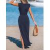 CUPSHE Women’s Summer Maxi Dresses Sleeveless Cutout Side Slit Long Casual Dress with Padded Shoulders(Navy Blue)