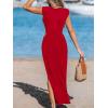 CUPSHE Women’s Summer Maxi Dresses Sleeveless Cutout Side Slit Long Casual Dress with Padded Shoulders(Red)