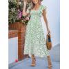 CUPSHE Women’s Summer Midi Dress Paisley Square Neck Flutter Sleeve Smocked Dresses Boho Vacation Flowy Sundress(Green)
