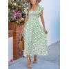 CUPSHE Women’s Summer Midi Dress Paisley Square Neck Flutter Sleeve Smocked Dresses Boho Vacation Flowy Sundress(Green)