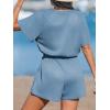 CUPSHE Women’s Summer Romper Short Sleeve Button Front Wide Leg Beach Vacation Loose Jumpsuit(Blue)