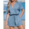 CUPSHE Women’s Summer Romper Short Sleeve Button Front Wide Leg Beach Vacation Loose Jumpsuit(Blue)