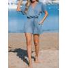 CUPSHE Women’s Summer Romper Short Sleeve Button Front Wide Leg Beach Vacation Loose Jumpsuit(Blue)