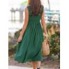 CUPSHE Women’s Summer Smocked Midi Dress Sleeveless Square Neck Cami Dress Vacation Button Flowy Long Sundress(Green)