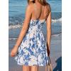 CUPSHE Women’s Summer Spaghetti Strap Cami Dress Floral V Neck A Line Smocked Mini Dresses(Blue)