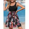 CUPSHE Women’s Tropical Summer Dresses Flowy Beach Mini Dress Square Neck Sleeveless Vacation Sundress(Black Flora)
