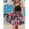 CUPSHE Women’s Tropical Summer Dresses Flowy Beach Mini Dress Square Neck Sleeveless Vacation Sundress(Black Flora)