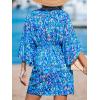 CUPSHE Women’s V Neck Summer Dress 3/4 Kimono Sleeve Self Tie Pleated Loose Slit Mini Casual Dress(Blue)