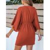 CUPSHE Women’s V Neck Summer Dress 3/4 Kimono Sleeve Self Tie Pleated Loose Slit Mini Casual Dress(Burnt Orange)