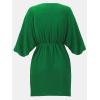 CUPSHE Women’s V Neck Summer Dress 3/4 Kimono Sleeve Self Tie Pleated Loose Slit Mini Casual Dress(Emerald Green)