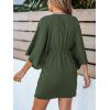 CUPSHE Women’s V Neck Summer Dress 3/4 Kimono Sleeve Self Tie Pleated Loose Slit Mini Casual Dress(Olive Green)