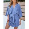 CUPSHE Women’s V Neck Summer Dress 3/4 Kimono Sleeve Self Tie Pleated Loose Slit Mini Casual Dress(Sky Blue)