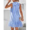 Cushe Women’s Summer Halter Bow Tie Back Striped Cutout Sleeveless Ruffle Hem Beach Vacation Flowy Mini Dress(Blue)