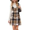 CUPSHE Fall Dresses for Women V Neck Plaid Sleeveless Wide Strpas Pockets Casual Pinafore Mini Overall Dress(Khaki Plaid)