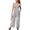 CUPSHE Summer Stripes Jumpsuits for Women V Neck Ruffle Cap Sleeve Romper Dressy Overalls Wide Leg Pants One Piece Outfits(Black)