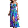 CUPSHE Women Halter Backless Summer Dresses Spaghetti Strap Side Slit Casual Beach Sundress Holiday Vacation Maxi Dress(Blue Pattern)