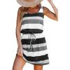 CUPSHE Women Knit Colorblock Stripe Summer Dress Crew Neck Waist Tie Multicolor Casual Sundress Beach Holiday Mini Dress(Black)