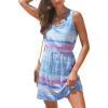 CUPSHE Women Knit Colorblock Stripe Summer Dress Crew Neck Waist Tie Multicolor Casual Sundress Beach Holiday Mini Dress(Multicolor Blue)