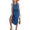 CUPSHE Women Knit Summer Dress Cover Up Crew Neck Elastic Waist Side Slit Midi Casual Sundress Beach Cover Up Dresses(Blue)