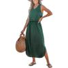 CUPSHE Women Knit Summer Dress Cover Up Crew Neck Elastic Waist Side Slit Midi Casual Sundress Beach Cover Up Dresses(Green)