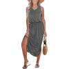 CUPSHE Women Knit Summer Dress Cover Up Crew Neck Elastic Waist Side Slit Midi Casual Sundress Beach Cover Up Dresses(Grey)