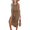CUPSHE Women Knit Summer Dress Cover Up Crew Neck Elastic Waist Side Slit Midi Casual Sundress Beach Cover Up Dresses(Khaki)