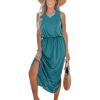 CUPSHE Women Knit Summer Dress Cover Up Crew Neck Elastic Waist Side Slit Midi Casual Sundress Beach Cover Up Dresses(Teal)