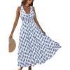 CUPSHE Women Summer Maxi Dresses V Neck Sleeveless Boho Paisley Sundress Smocked Waist Crossback Beach Vacation Long Dress(Blue Paisley)
