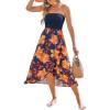 CUPSHE Women Tube Floral Midi Summer Dress Straight Neck Split Hem Tropical Casual Sundress Holiday Vacation Beach Dress(Navy Blue)