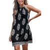 CUPSHE Women’s Boho Mini Dress Halter Sleeveless Paisley Self Tie Back Summer Casual Beach Dress(Black Printed)