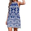 CUPSHE Women’s Boho Mini Dress Halter Sleeveless Paisley Self Tie Back Summer Casual Beach Dress(Blue)