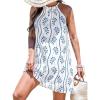 CUPSHE Women’s Boho Mini Dress Halter Sleeveless Paisley Self Tie Back Summer Casual Beach Dress(Blue Printed)