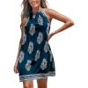 CUPSHE Women’s Boho Mini Dress Halter Sleeveless Paisley Self Tie Back Summer Casual Beach Dress(Navy Blue)