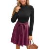 CUPSHE Women’s Fall Dresses Long Sleeves Round Neck Casual Outfits A Line Work Belted Vacation Mini Sundress(Burgundy)