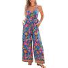 CUPSHE Women’s Jumpsuit V Neck Floral Sleeveless Leg Wide Leg Pants Tied One Piece Casual Loose Summer Outfits Rompers(Blue-pink)