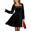 CUPSHE Women’s Long Sleeve Mini Party Dress Square Neck Velvet Dress Fall Cocktail Wedding Guest Evening Dress(Black)