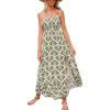 CUPSHE Women’s Maxi Dress Casual Smocked Straps Paisley Ruffled Slit A Line Long Beach Summer Dress(Green Tropical)