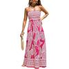 CUPSHE Women’s Maxi Dress Ditsy Floral Smocked Summer Sundress Sleeveless Ruffled Spaghetti Straps Long Beach Formal Dress(Fuchsia Tropical)