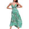 CUPSHE Women’s Maxi Dress Floral Print Twisted V Neck Sleeveless Long Dress Summer Casual Dress(Green Abstract)