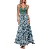 CUPSHE Women’s Maxi Dress Floral Print Twisted V Neck Sleeveless Long Dress Summer Casual Dress(Green-blue)