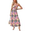 CUPSHE Women’s Maxi Dress Floral Print Twisted V Neck Sleeveless Long Dress Summer Casual Dress(Hot Pink Tropical)