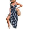 CUPSHE Women’s Maxi Dress Floral Print Twisted V Neck Sleeveless Long Dress Summer Casual Dress(Navy Blue)