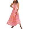 CUPSHE Women’s Maxi Dress Floral Print Twisted V Neck Sleeveless Long Dress Summer Casual Dress(Pink Floral)