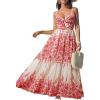 CUPSHE Women’s Maxi Dress Floral Print Twisted V Neck Sleeveless Long Dress Summer Casual Dress(Red/Beige)