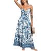CUPSHE Women’s Maxi Dress Floral Print Twisted V Neck Sleeveless Long Dress Summer Casual Dress(Teal Floral)